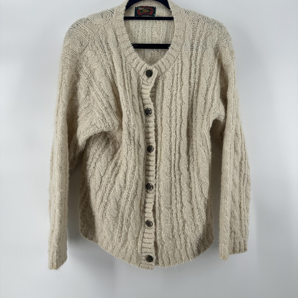Alps Cardigan Sweater Womens Small Cream Cable Knit Button Front Wool Blend